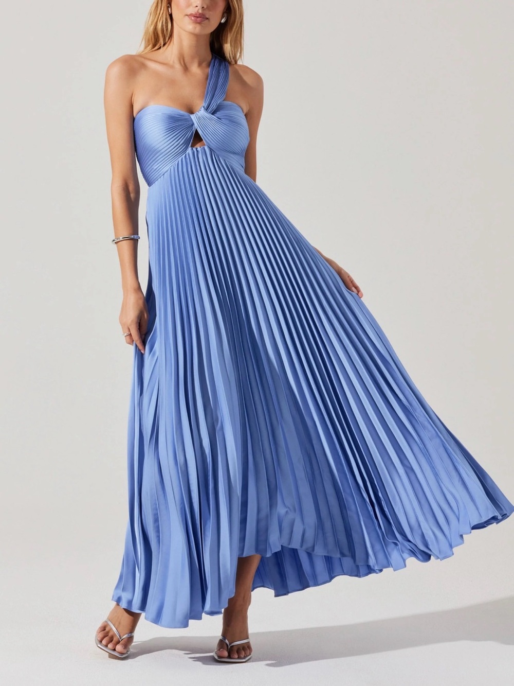 NWT - ASTR - Rasya One-Shoulder Pleated Maxi Dress Periwinkle